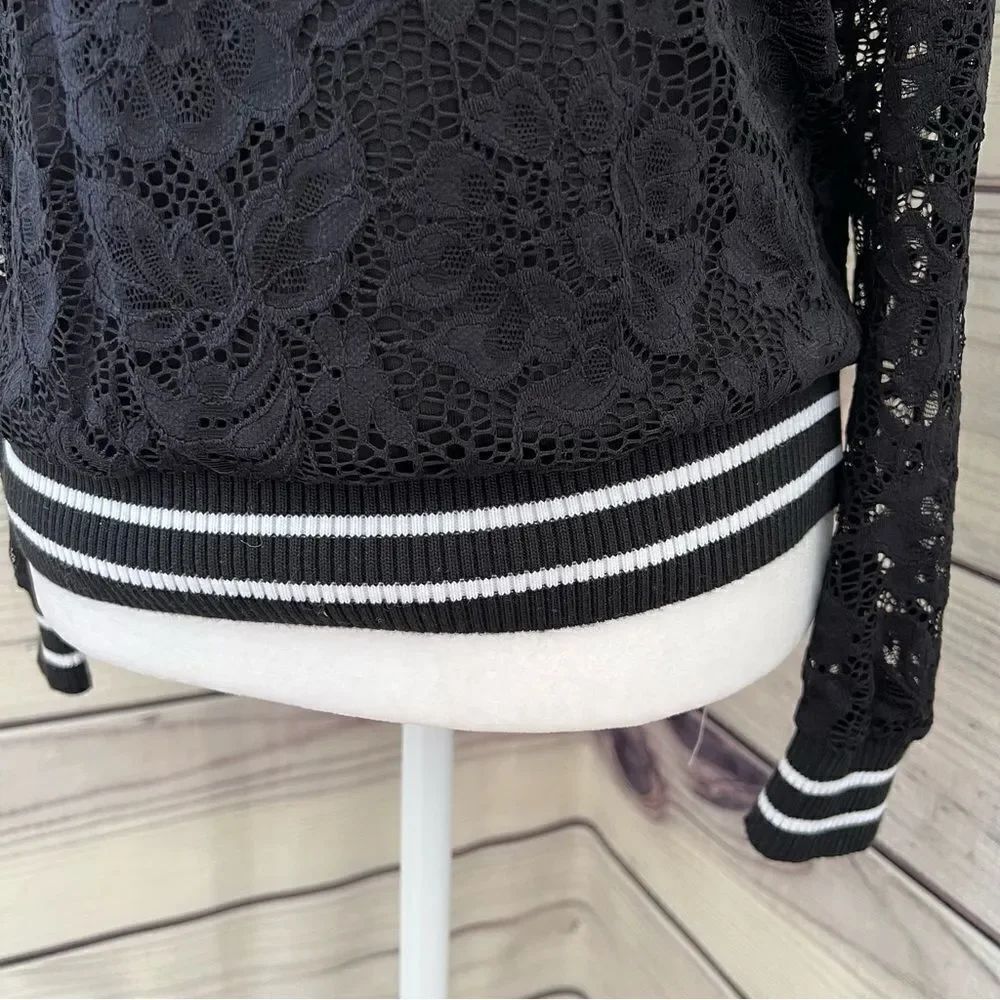 West Kei Black Lace Long Sleeve Varsity Banded Top XS - Picture 4 of 7